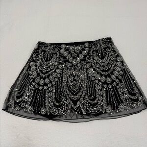 Anthropologie Black Mini Skirt with Silver Embellishments
